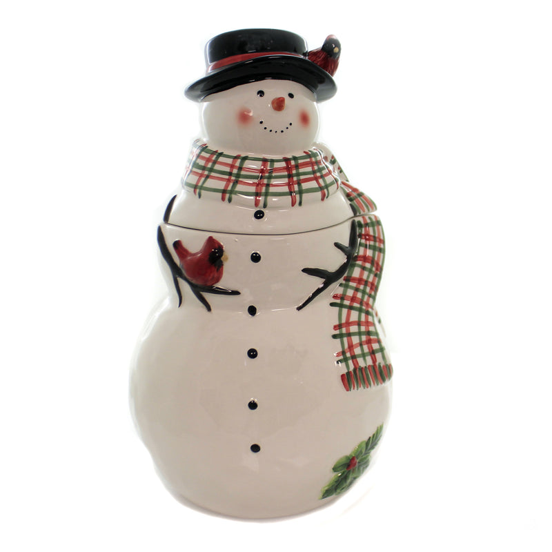 Tabletop Watercolor Snowman Cookie Jar Christmas Red Bird Cardinal 41832Rm (42724)