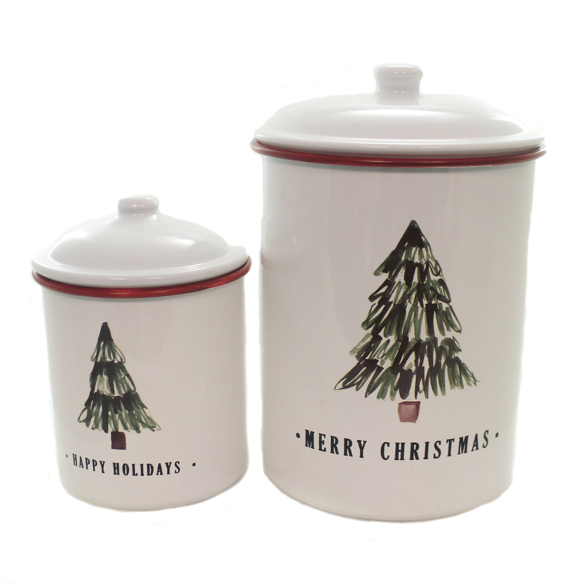 (42757) Red &  White Tree Enamel Canister Set