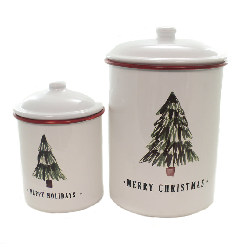 Christmas Red &  White Tree Enamel Canister Set Decorative Use Only 164511 (42757)