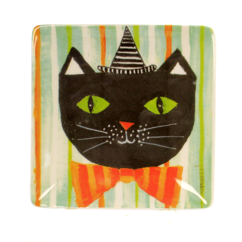 Tabletop Bowtie Cat Plate Ceramic Halloween Rtf18111 (43180)
