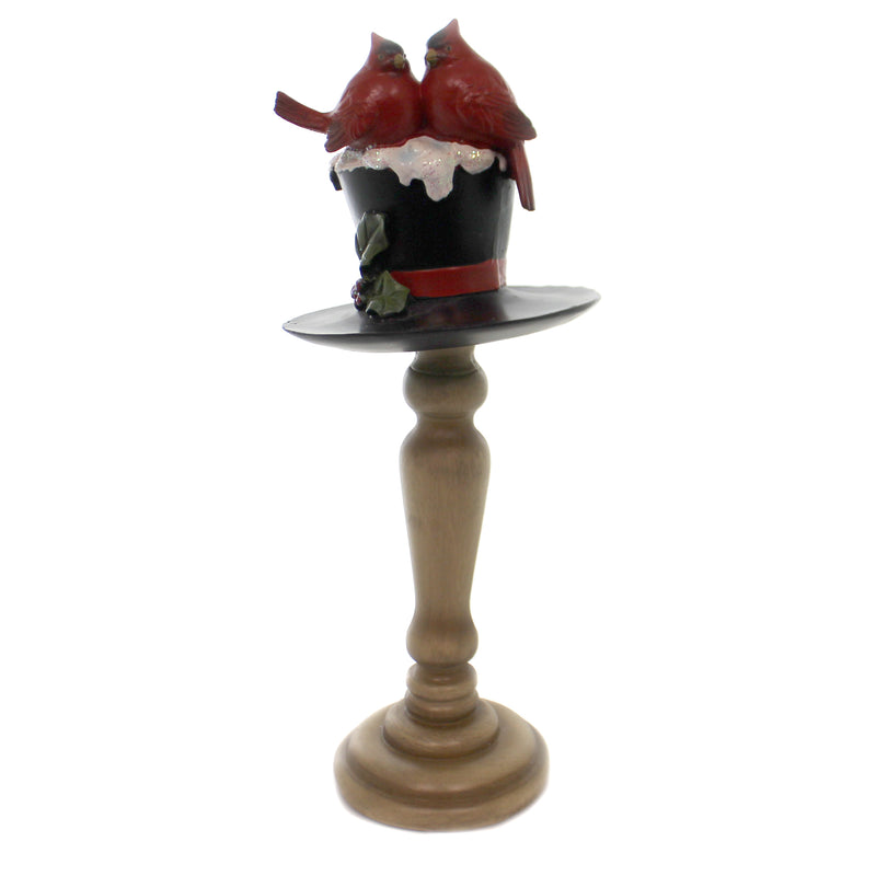 Christmas Top Hat W/Cardinal Pedestal Lg Polyresin Red Bird Holly 53920B2 (43190)
