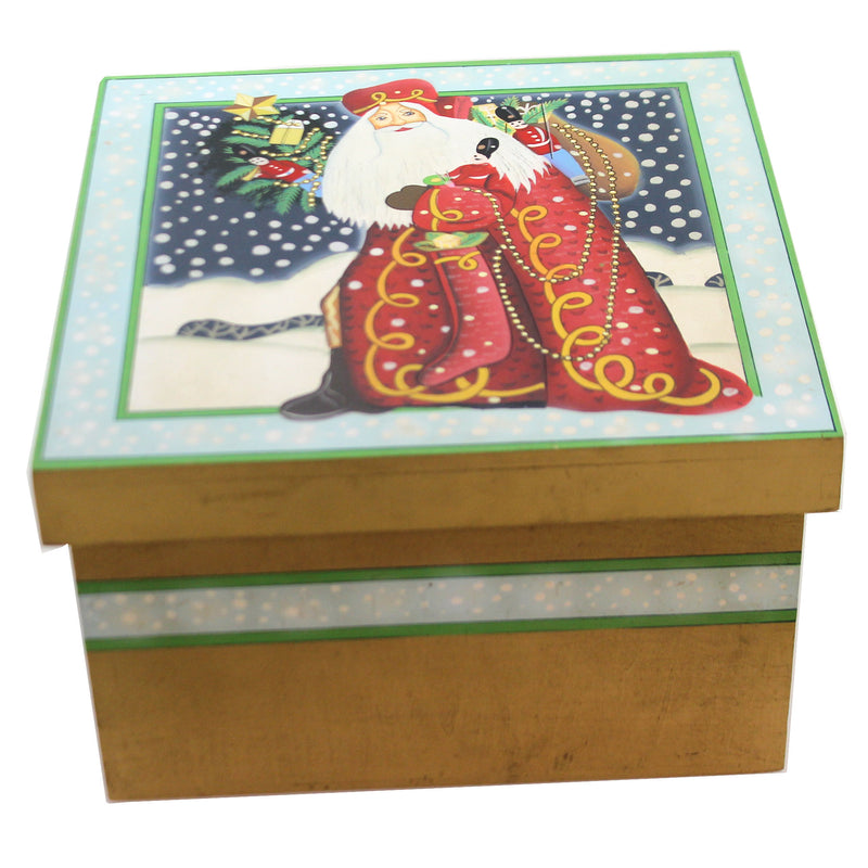 Christmas Winter Santa W/ Tree Lidded Box Wood Snowfall Bag Of Gifts 87658 (43409)