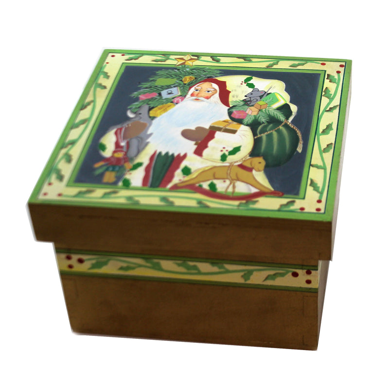 Christmas Santa W/ Horse Lidded Box Wood Storage Tree Presents 87656 (43411)