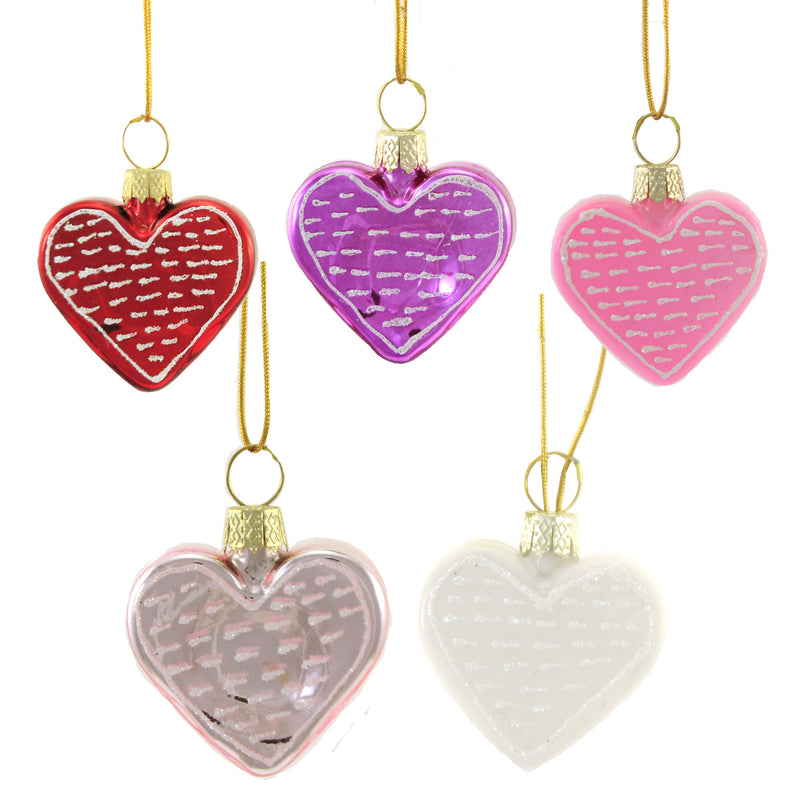 Holiday Ornament Tiny Hearts Set/5 Glass Love Sweetheart Valentine Go6667 (50978)