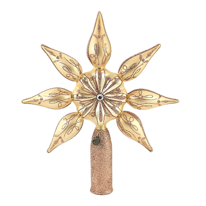 Rose Gold Star Tree Topper - 1 Unlit Glass Tree Topper 10.75 Inch, Glass - Christmas Finial Poland Glitter 2021178 (51481)