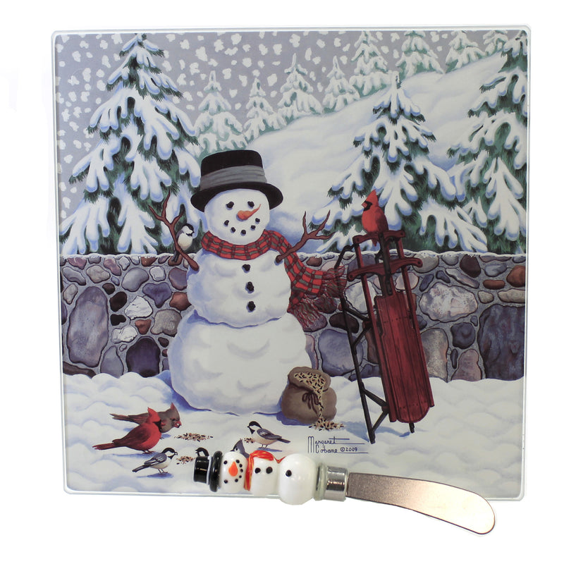 Tabletop Stonewall Snowman Cheese Board Glass Kitchen Snow Christmas Ge1010