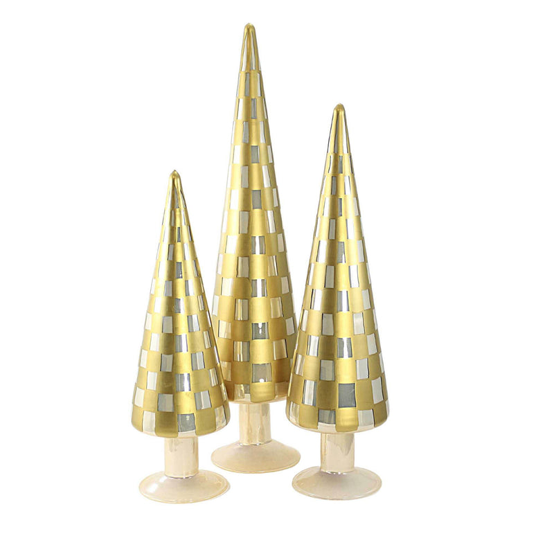 Christmas Trees Straw Set/3 Glass Checkered Glass Tree Cd1624s (53668)