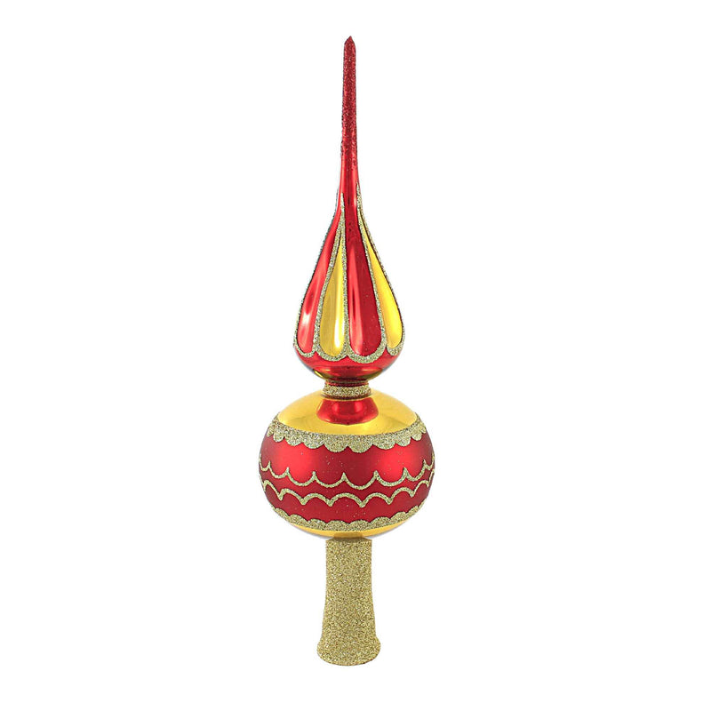 Blu Bom Red & Gold Flame Tree Topper Glass Finial Glittered Vintage 1275903 (53671)