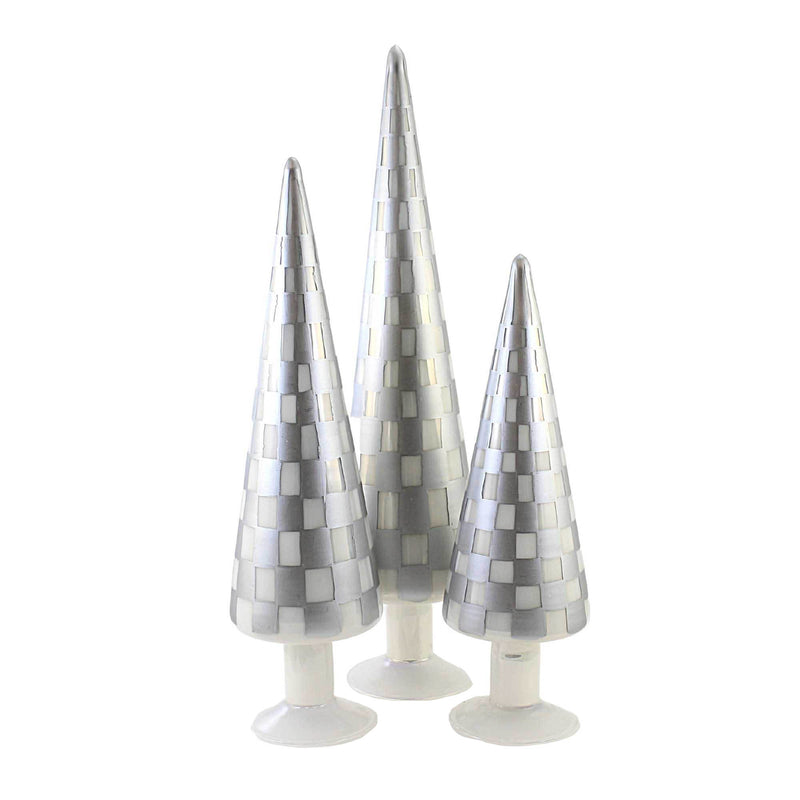 Christmas Gray Trees Set/3 Glass Checkered Glass Tree Cd1624gy (53672)