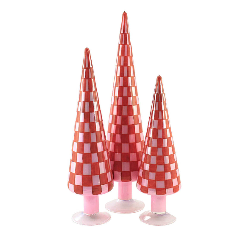 Red Trees St/3 - 3 Trees 18.25 Inch, Glass - Checkered Glass Tree Cd1624r (53673)