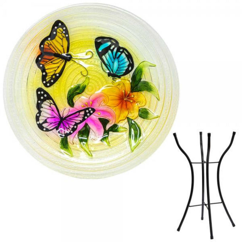 Home & Garden Butterfly  Birdbath Glass With Stand Yard Decor Se5018 (56051)