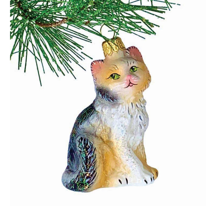 Tabitha - One Glass Ornament 3.5 Inch, Glass - Ornament Cat Calico Pet 1204. (57125)