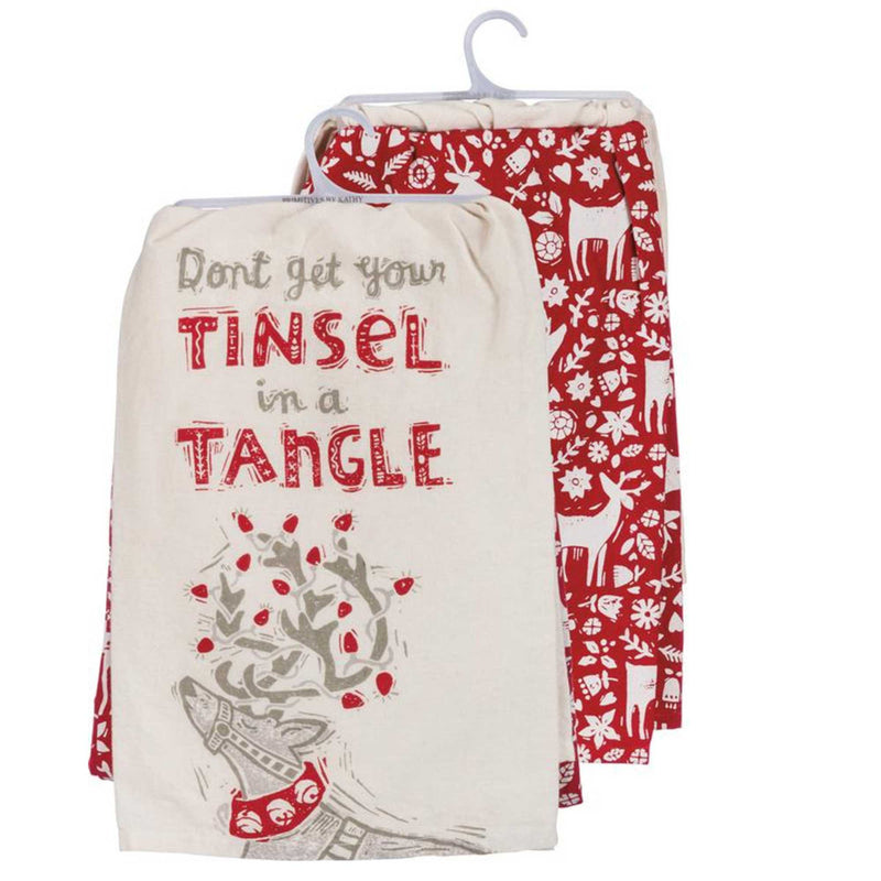 Decorative Towel Tinsel Tangle Dish Towels Set/2 Cotton Reindeer 36158 (58539)
