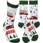 Novelty Socks Red Truck & Tree Socks Cotton Christmas Pick Ups 107527 (58618)